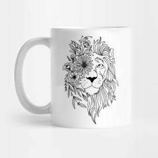 Lion head sketch with flowers in his mane Mug